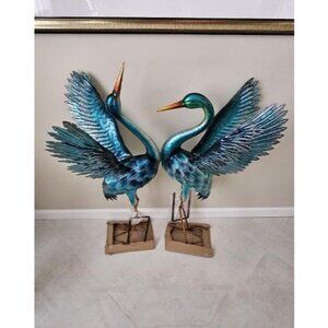 Garden Crane Statues for Outdoor, Blue Heron Decoy Garden Sculptures